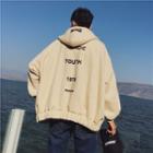 Lettering Batwing-sleeve Zip Hoodie
