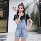 Lettering Strap Dungaree Shorts