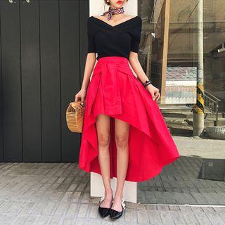 Tie-front Dip-back Long Skirt