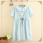 Bow Accent Collared Short Sleeve Dress