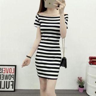 Short-sleeve Striped Mini Bodycon Dress