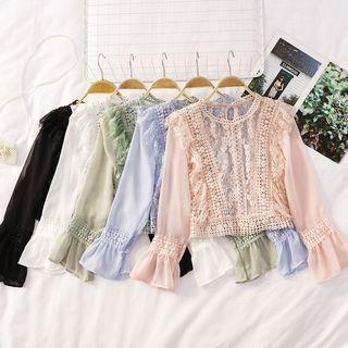 Long-sleeve Lace Paneled Chiffon Top
