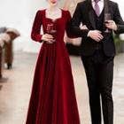 Long-sleeve Bow Accent Maxi A-line Evening Dress
