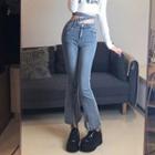 High Waist Strappy Bootcut Slit Jeans