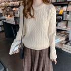 High-waist Plaid Midi Skirt / Long-sleeve Plain Cable Knit Sweater