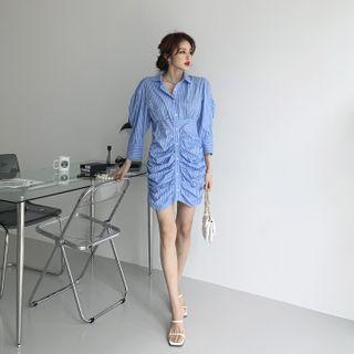 Shirred Stripe Shirtdress Sky Blue - One Size