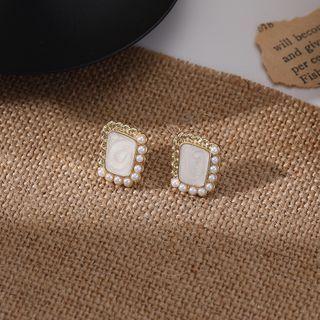 Faux Pearl Rectangle Earring