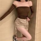 Plain Strapless Top / Arm Sleeves / Skorts / Set