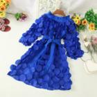 Flower Applique 3/4-sleeve A-line Mini Dress