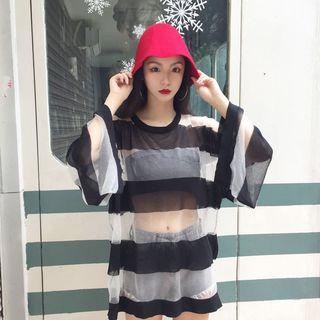 Striped Sheer Long Sleeve Knit Top