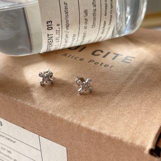 Cross Rhinestone Sterling Silver Earring E335 - Silver - One Size