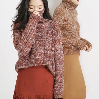 Turtleneck Cable Knit Cropped Sweater