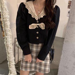 Long-sleeve Collar Bow Blouse
