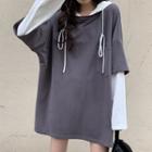 Mock Two-piece Long-sleeve Hooded T-shirt