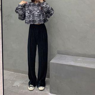 Zebra Pattern Pullover / Velvet Wide Leg Pants