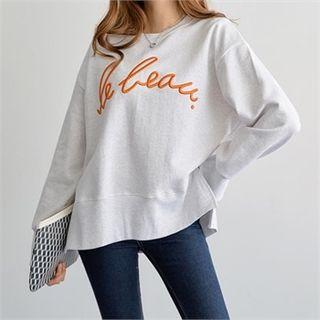 Slit-side Lettering-embroidered Sweatshirt