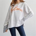 Slit-side Lettering-embroidered Sweatshirt