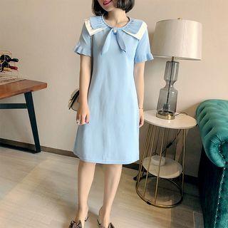 Color Block Short-sleeve A-line Knit Dress