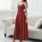 Patterned Spaghetti Strap Slit Hem Maxi Dress