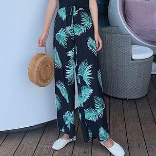 Leaf Print Wide-leg Pants As Shown In Figure - One Size