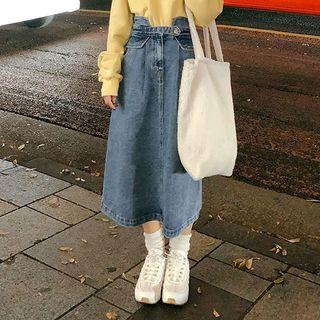 High-waist Denim Midi Skirt