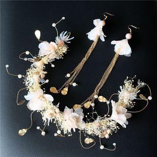 Set: Wedding Flower Headpiece + Fringed Earring As Shown In Figure - One Size