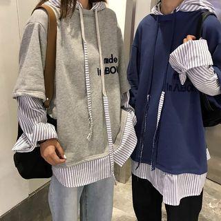 Striped Panel Mock Two-piece Hoodie