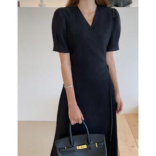 Buckled Pleated-panel Maxi Wrap Dress