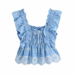 Floral Embroidered Ruffled Cropped Camisole Top