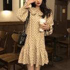 Long-sleeve Corduroy Dotted Dress As Shown In Figure - One Size