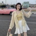 Lace Trim Camisole Top / A-line Mini Skirt / Ruffle Light Jacket