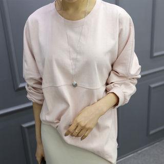 Dolman-sleeve Letter-embossed Sweatshirt