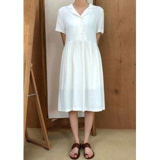 Notch-collar Shirred Shirtdress