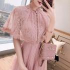 Set: Sleeveless A-line Lace Cocktail Dress + Lace Capelet