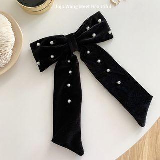 Faux Pearl Velvet Bow Hair Clip / Hair Clamp