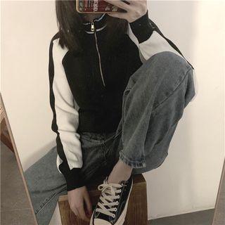 Color-block Mock-neck Pullover