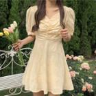 Puff-sleeve A-line Dress Yellow - One Size