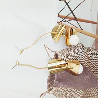 Faux Pearl Alloy Disc Dangle Earring 1 Pair - Gold - One Size