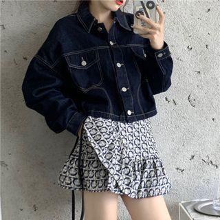 Denim Jacket / All-over Print Mini A-line Skirt