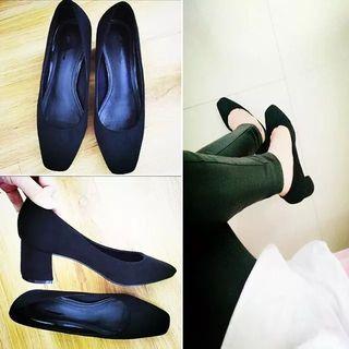 Faux Suede Chunky Heel Pumps