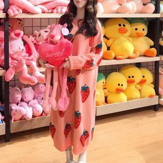 Strawberry Print Midi Sweater Dress