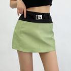 Two-tone Buckled Mini A-line Skirt