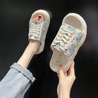 Lettering Lace-up Sandals