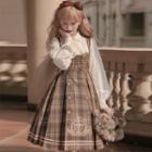 Long-sleeve Mock Two-piece Plaid Panel A-line Dress