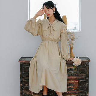 Puff-sleeve Tie-neck Dress