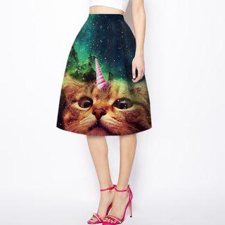 Cat-print A-line Skirt