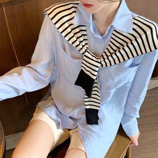 Plain Blouse / Striped Cape