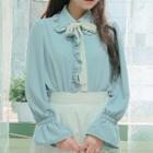 Frilled Pastel Color Blouse With Tie