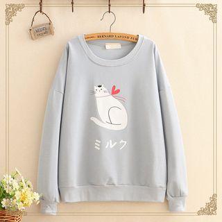 Cat Print Round-neck Sweatshirt