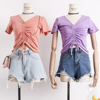 Drawstring V-neck T-shirt